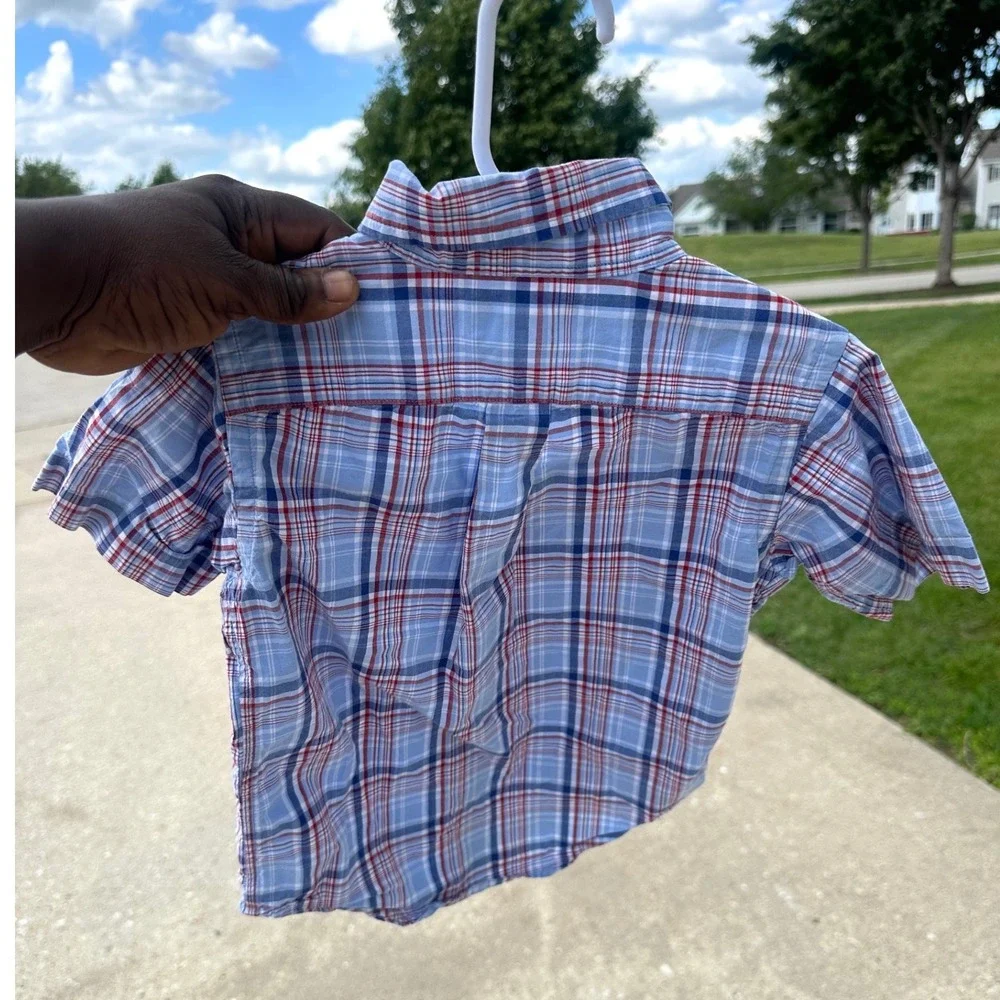 Ralph Lauren Toddler Boys Size 3T Blue Red Plaid Short Sleeve Button Down Shirt